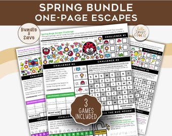 Spring Escape Games for Kids – 3 One-Page Printable Escape Rooms – Spring Party Activities – Classroom Puzzle Bundle – Birthday Game