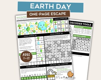 Earth Day One-Page Escape Room – Printable Classroom Game – Kids Puzzle Game – Mini Escape Room – Earth Day Activity – Family Game Night