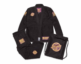Tenue de jiu-jitsu de compétiteur BJJ Gi Shoyoroll Lot 83 Mamba 450 GSM Noir ** Avec sac ** Uniforme de costume kimono