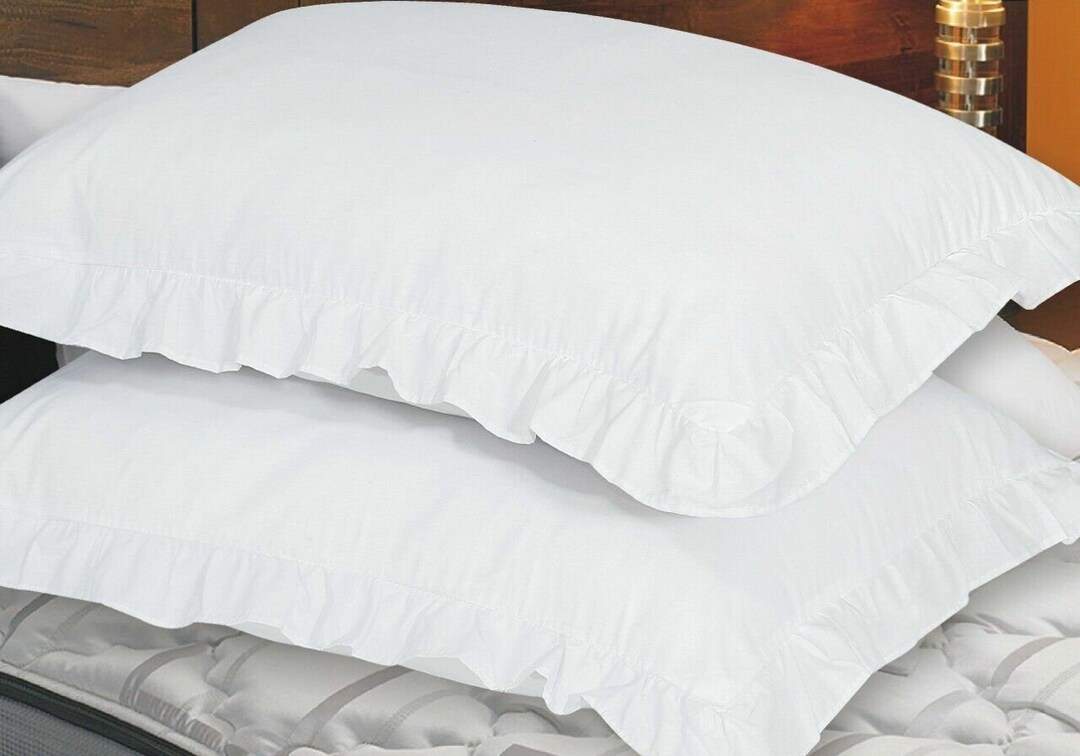 Pair of 100 Cotton Frilled Pillow Case Ruffled Edge Frilly Pillow