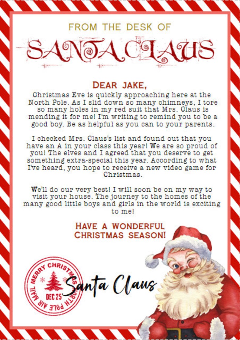 Editable Letter From Santa Claus Santa Letter From the Desk of Santa
