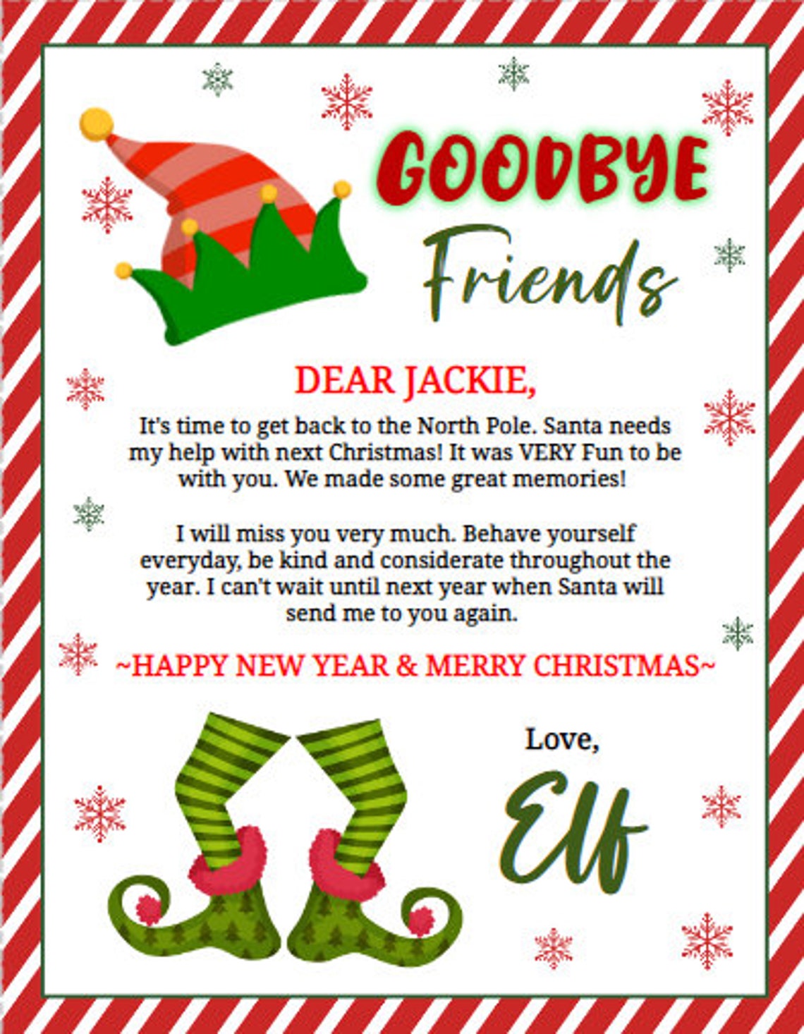 Editable Elf Goodbye Letter Exit Letter Christmas Elf Elf is Leaving