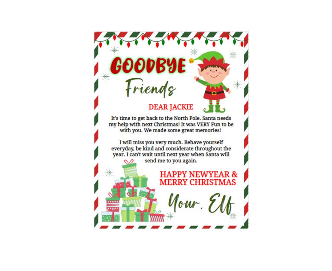 Editable Elf Goodbye Letter Exit Letter Christmas Elf Elf is Leaving