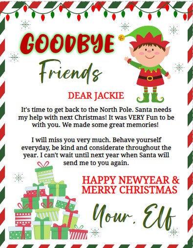 Editable Elf Goodbye Letter Exit Letter Christmas Elf Elf - Etsy