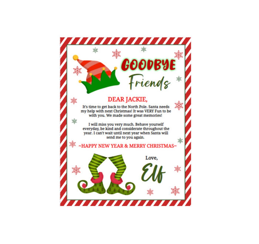 Editable Elf Goodbye Letter Exit Letter Christmas Elf Elf is Leaving