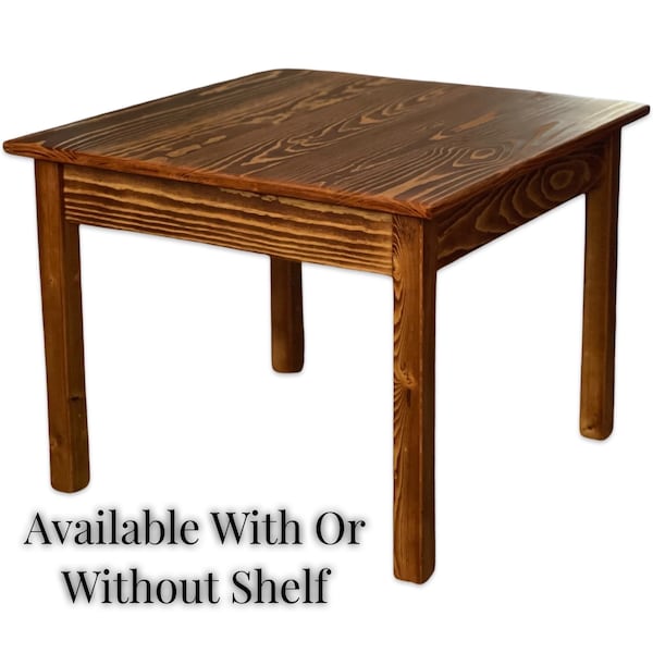 Small Square Coffee Table / Handmade Solid-Wood Square Coffee Table With or Without Shelf / 12 Stain Options