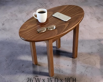 Small Oval Solid Wood Coffee Table – Mid Century Modern Scandinavian Style – Handmade Apartment Furniture