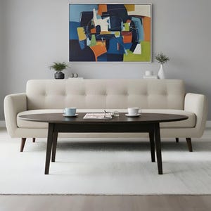 Oval Coffee Table – Solid Wood Pine or Oak, Mid-Century Scandinavian, Custom Height, Handmade