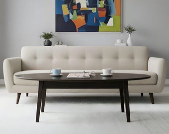 Oval Coffee Table – Solid Wood Pine or Oak, Mid-Century Scandinavian, Custom Height, Handmade