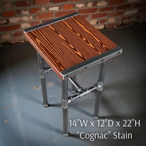 Industrial Pipe End Table – Custom Wood and Metal Nightstand / Side Table – Angle Iron Trim Accent Table, Plant Stand – Many Sizes & Stains