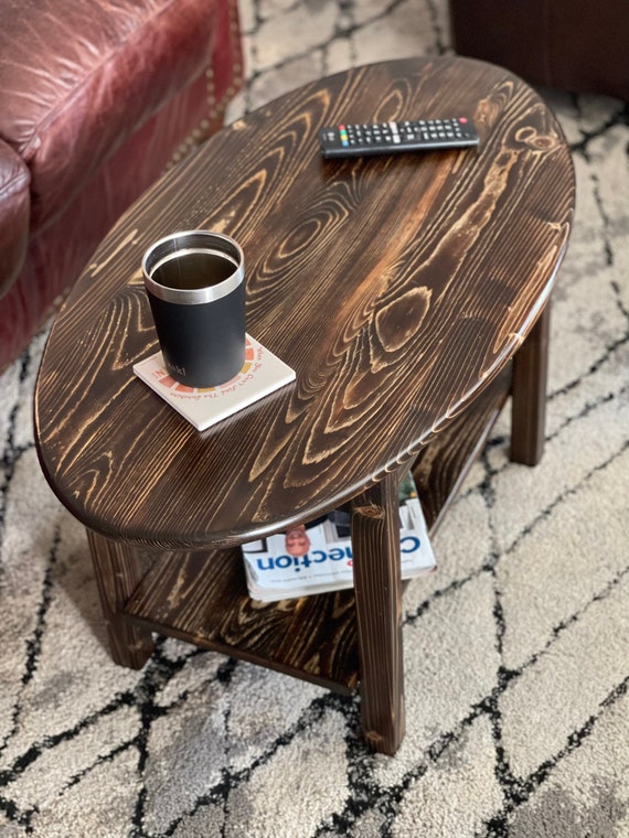 Small Oval Coffee Table With Shelf / Little Mid-century Coffee Table Made  of Solid Wood 