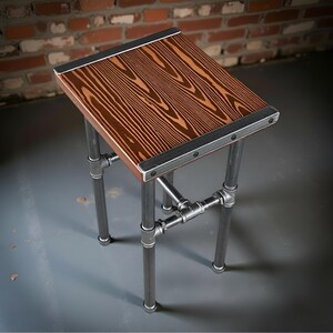 Industrial Pipe End Table – Custom Wood & Angle Iron Accent