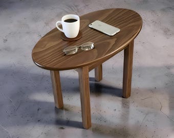 Small Oval Coffee Table – Solid Wood, Mid Century Modern Scandinavian Style, Handmade, Oak Option