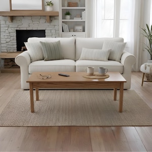 Solid Red Oak Narrow Coffee Table, Handmade, Small Apartments, Custom Sizes and Stains