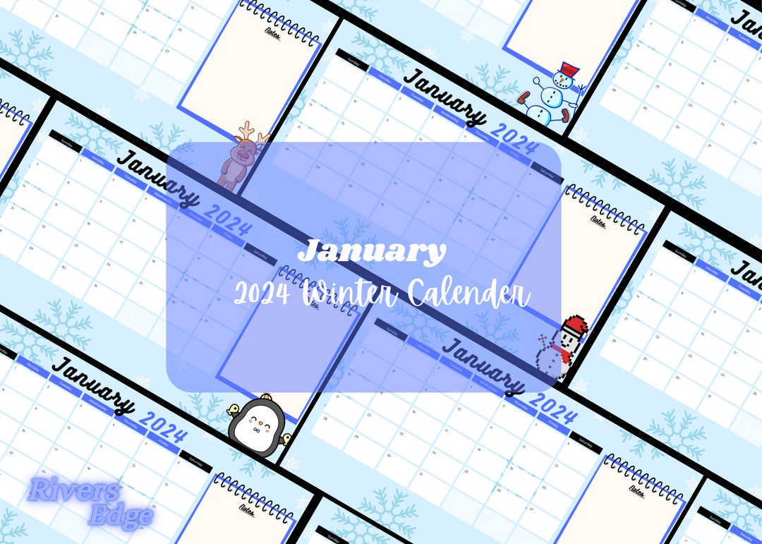 January Winter Calendar 2024, Digital Calendar, 2024 Calendar