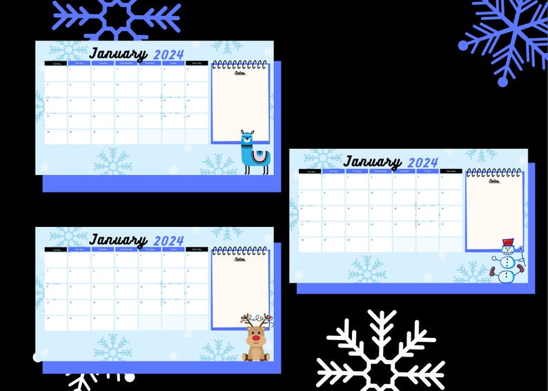 January Winter Calendar 2024, Digital Calendar, 2024 Calendar