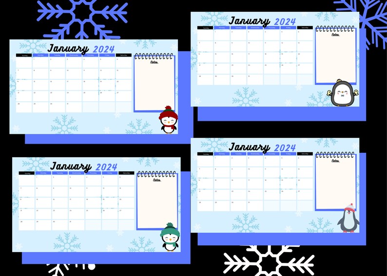 January Winter Calendar 2024, Digital Calendar, 2024 Calendar