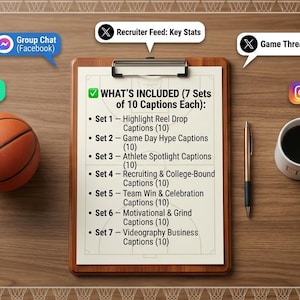 70 Sports Athlete Social Media Captions BUNDLE | 7 Sets | Highlight Reel Game Day Recruiting Win Motivation | Instagram TikTok Templates