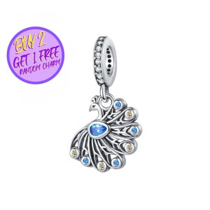 Dije colgante de pavo real para pulsera, dije de pavo real con cuentas azules, dije con temática animal, dije de plata esterlina