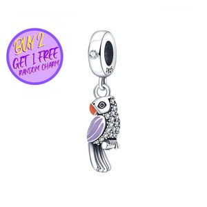 Parrot Dangle Charm For Bracelet, Animal Theme Charm, Sterling Silver Charm, Beaded Charm, Forest Charm