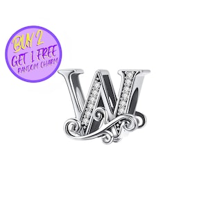 Charm lettre W calligraphique pour bracelet, breloque lettre W, breloque lettre calligraphie, breloques alphabet, breloque en argent sterling