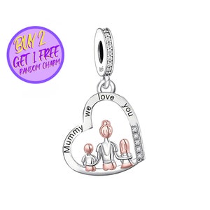 Mummy We Love You Charm For Bracelet, Mother And Children Charm, Designer Charms For Christmas Gifts, Birthday Gifts