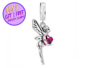 Fairy Holding Heart Charm For Bracelet, Angel Dangle Charm, Birthday Gifts For Her, Christmas Gifts For Her, Sterling Silver Charm