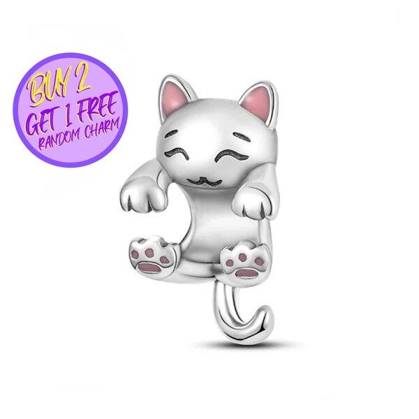 Holding Cat Animal Charm For Bracelet, Cat Charm, Hanging Cat Charm, Hugging Cat Charm, Sterling Silver Charm, Animal Charm