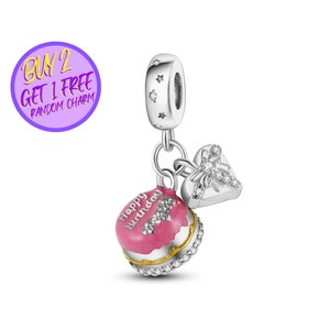 Alles Gute zum Geburtstagskuchen Charm für Armband, Geburtstagsgeschenke für sie, vorhanden Charm, Sterling Silber Charm