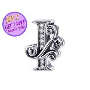 Charm lettre calligraphique I pour bracelet, breloque I lettre, breloque lettre calligraphie, breloques alphabet, breloque en argent sterling
