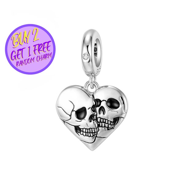 Breloque coeur tête de mort double face pour bracelet, breloque tête de mort, breloque d'Halloween, breloque en argent sterling