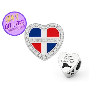 Breloque drapeau coeur de la République dominicaine pour bracelet, breloque drapeau dominicain, breloque coeur dominicain, breloque pays, breloque de voyage, argent sterling