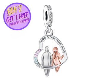 Brother And Sister Forever Heart Charm For Bracelet, Designer Heart Charms, Sister and Brother Charm, Christmas Gifts For Her