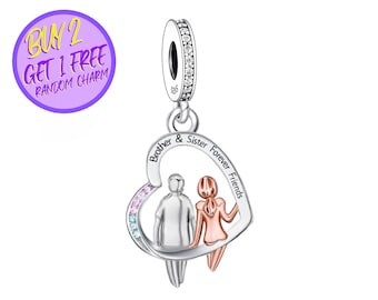 Brother And Sister Forever Heart Charm For Bracelet, Designer Heart Charms, Sister and Brother Charm, Christmas Gifts For Her