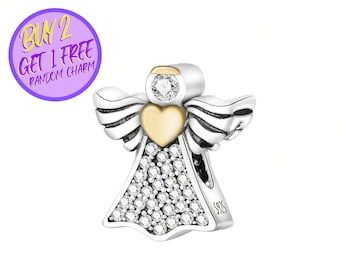 Angel Golden Heart Charm For Bracelet, Birthday Gifts For Her, Christmas Gifts For Her