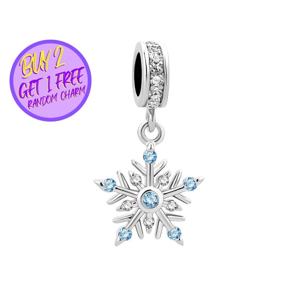 Snowflake Crystal Charm For Bracelet, High-Quality Charms For Bracelet, Winter Charm, Sterling Silver Charm