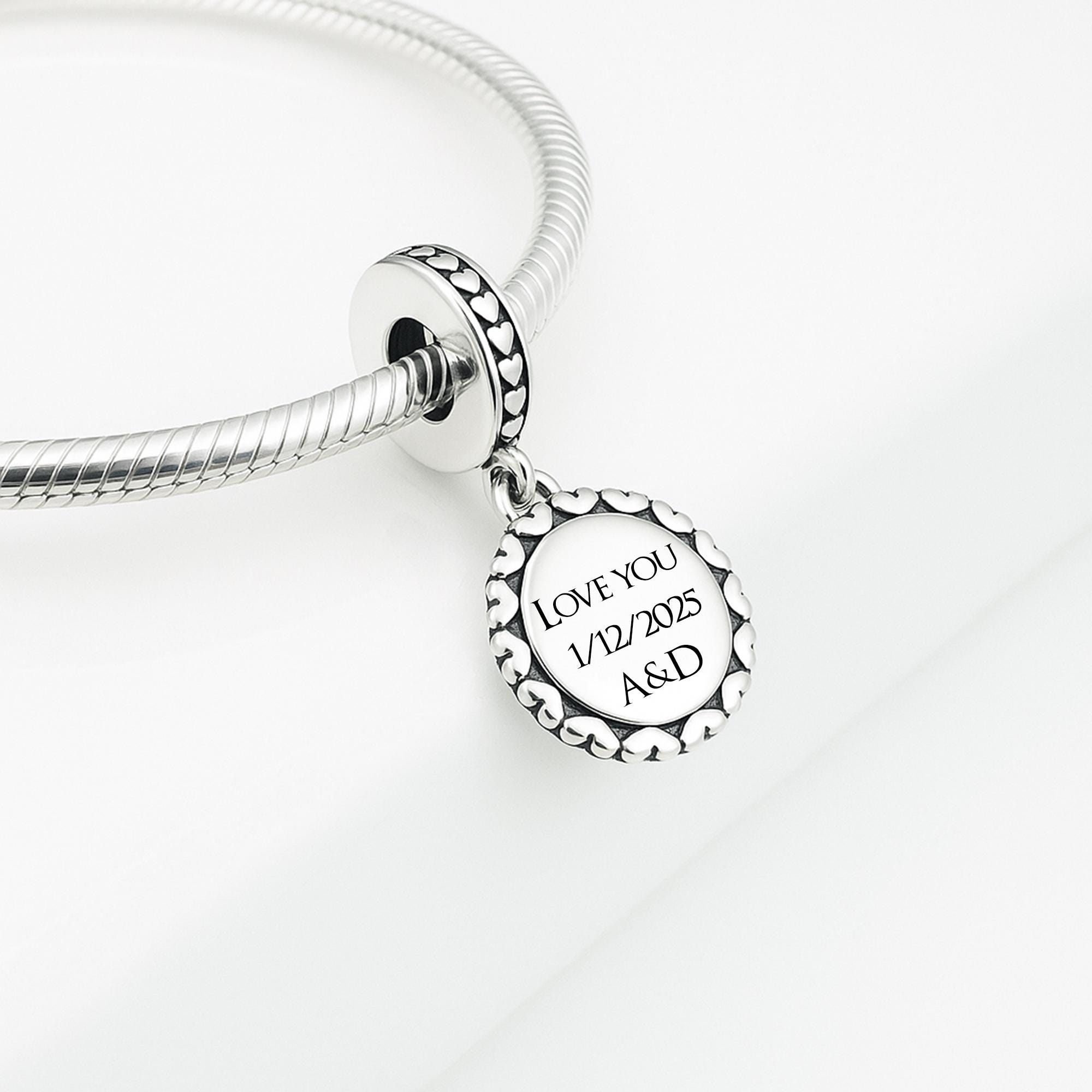 Personalized Dangle Charm For Bracelet, Custom Charm, Dangle Charm, Engraved Charm, Sterling Silver Charm