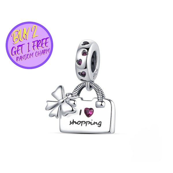 Shopping Bag Charm For Bracelet, I Love Shopping Charm, Design Bag Charm, Sterling Silver Charm