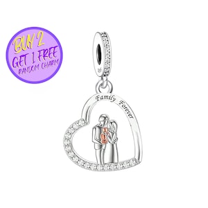 Charm colgante para pulsera con la frase "Familia para siempre", charm familiar, charm de corazón, charm de plata de ley
