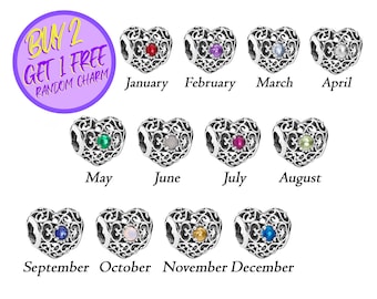 Hart Birthstone Charms voor armband, hart kralen charme, Birthstone charme, verjaardag charme, Sterling zilveren charme