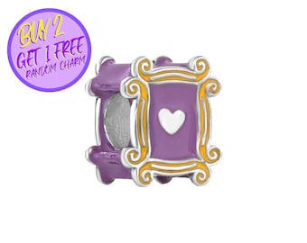 Friends Door With Yellow Frame Charm For Bracelet, Purple Door Charm, Frame Charm, Gift For Friend, Series Charm, Sterling Silver Charm