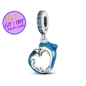 Heart Dolphin Charm For Bracelet, Sea Dangle Charm, Ocean Charm, Sterling Silver Charm