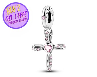Cross Heart Charm For Bracelet, Birthday Gifts For Her, Heart Charm For Bracelet, Religious Charm For Bracelet