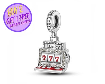 Lucky Slot Machine Charm For Bracelet, 777 Charm, Good Luck Charm, Designer Charms For Christmas Gifts, Sterling Silver Charm