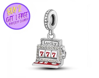 Lucky Slot Machine Charm For Bracelet, 777 Charm, Good Luck Charm, Designer Charms For Christmas Gifts, Sterling Silver Charm