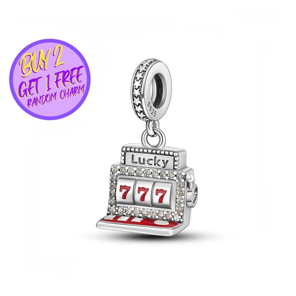 Lucky Slot Machine Charm For Bracelet, 777 Charm, Good Luck Charm, Designer Charms For Christmas Gifts, Sterling Silver Charm