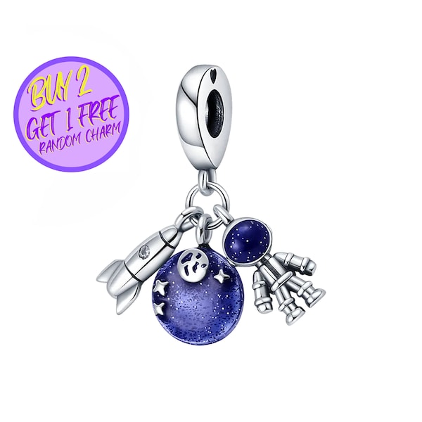 Astronaut, Rocket, and Planet Charm For Bracelet, Space Charm, Designer Charms For Bracelet, Christmas Gifts For Her