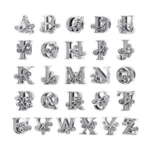 Dijes de letras para pulsera, dijes de letras caligráficas, dijes del alfabeto, dije de plata esterlina