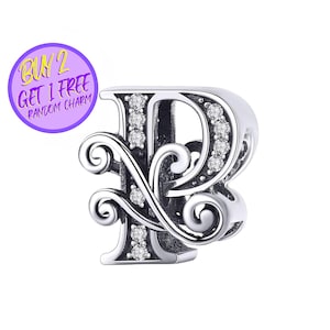 Breloque calligraphique lettre P pour bracelet, breloque lettre P, breloque lettre calligraphie, breloques alphabet, breloque en argent sterling