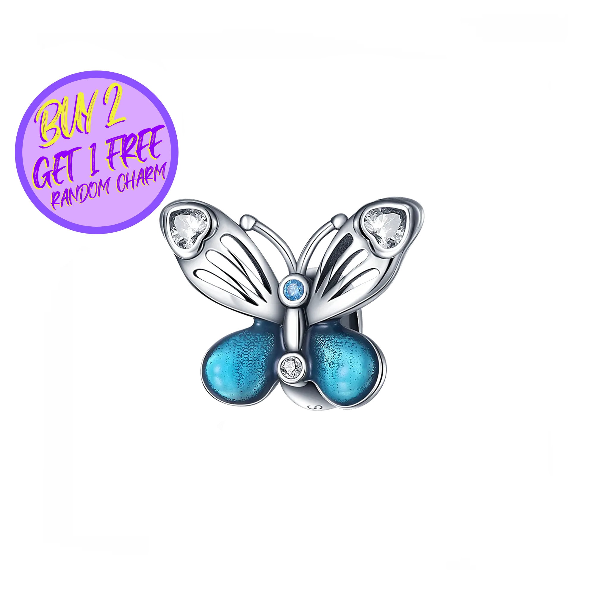 Butterfly Spacer Charm for Bracelet Blue Butterfly Charm Designer Charms for Birthday Gifts Animal Charm Sterling Silver Charm Etsy